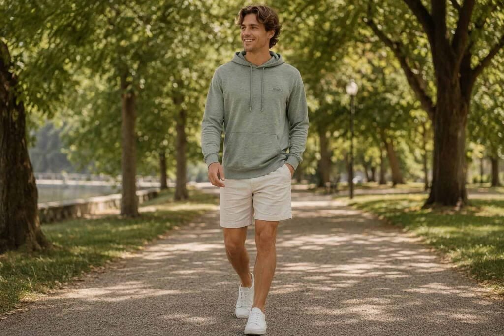 Washed sage green slub jersey lightweight 240GSM pullover hoodie — JIUMU warm-weather hoodie with slub texture, breathable summer layer, bulk OEM