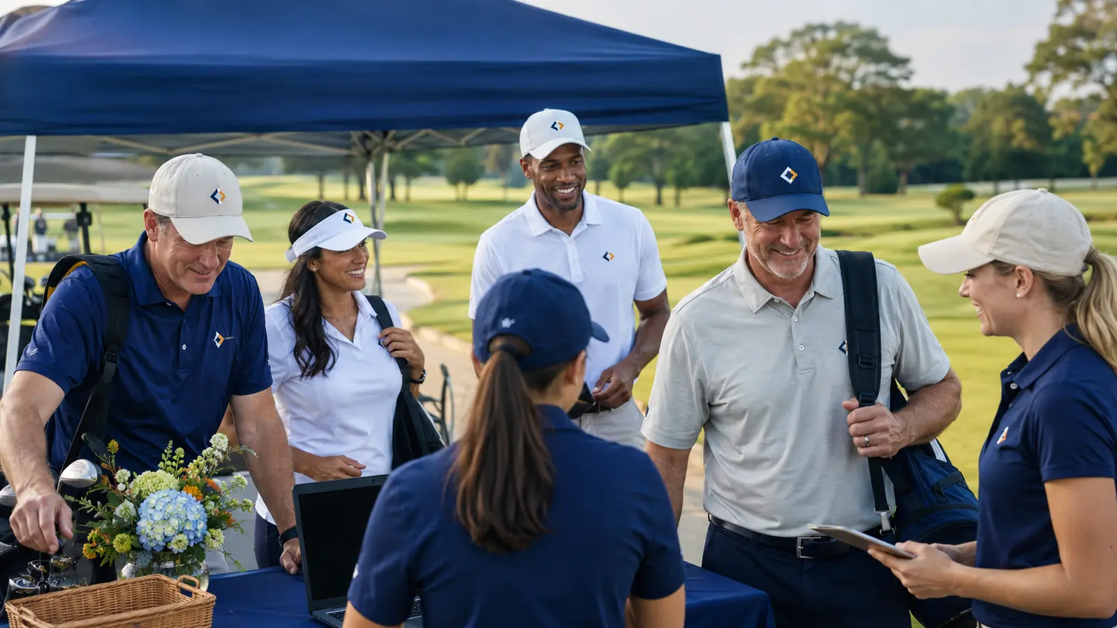 Custom golf hats prepared for a tournament and corporate event program