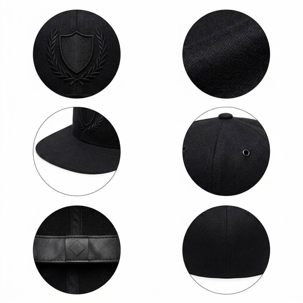 Custom 6-Panel Baseball Cap—Structured Wool Blend – A black, stiff wool-blend hat