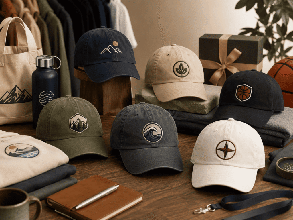 Custom dad hats with original embroidered logos and premium branding details, designed for apparel brands, sports teams, corporate gifts, events, promotional campaigns, and custom merchandise programs.