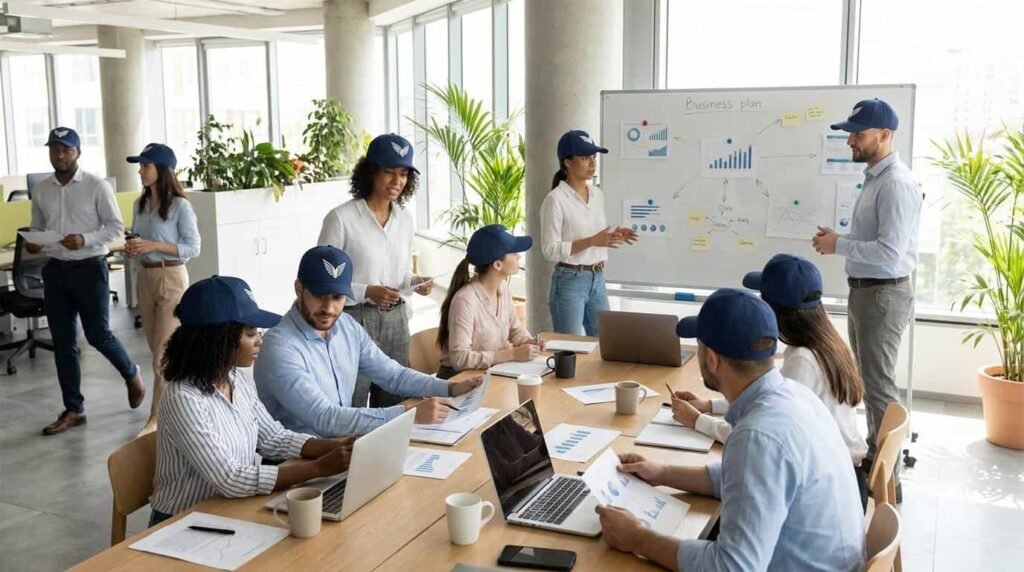 Custom Embroidered 6-Panel Baseball Cap —Flat Embroidery – Corporate Office