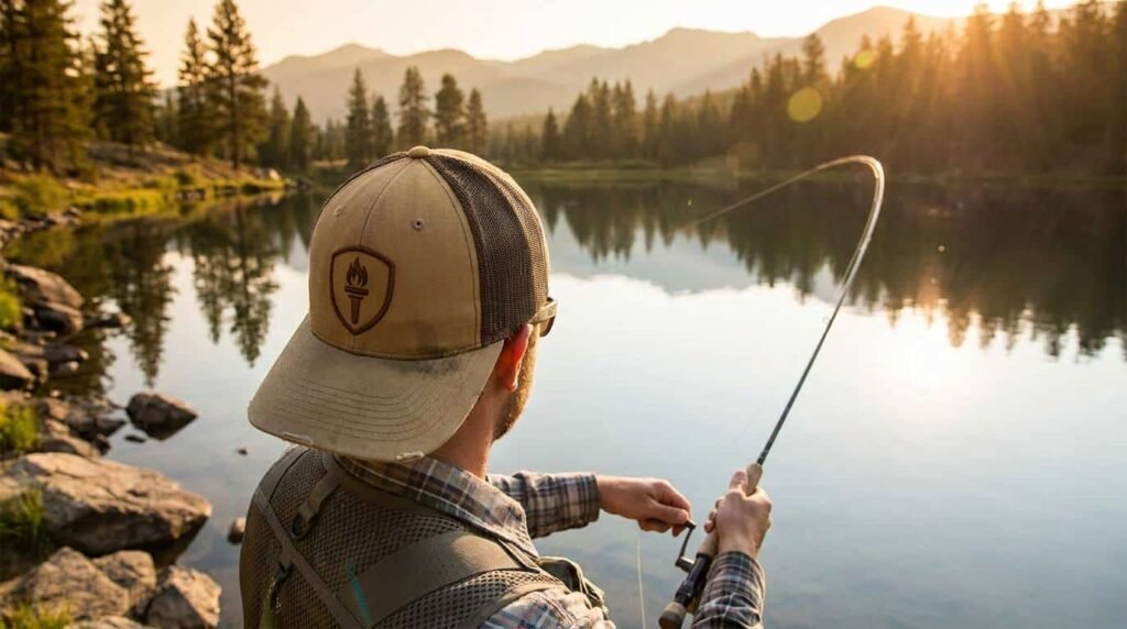 Custom Mesh Baseball Cap —Fishing – Angling by the lake