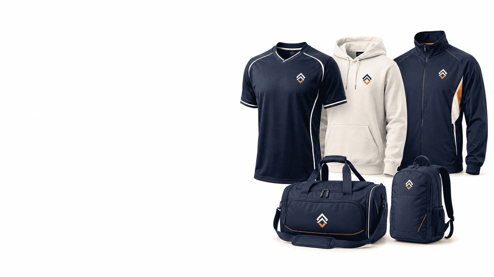Custom team apparel package with jersey hoodie jacket duffel bag and backpack