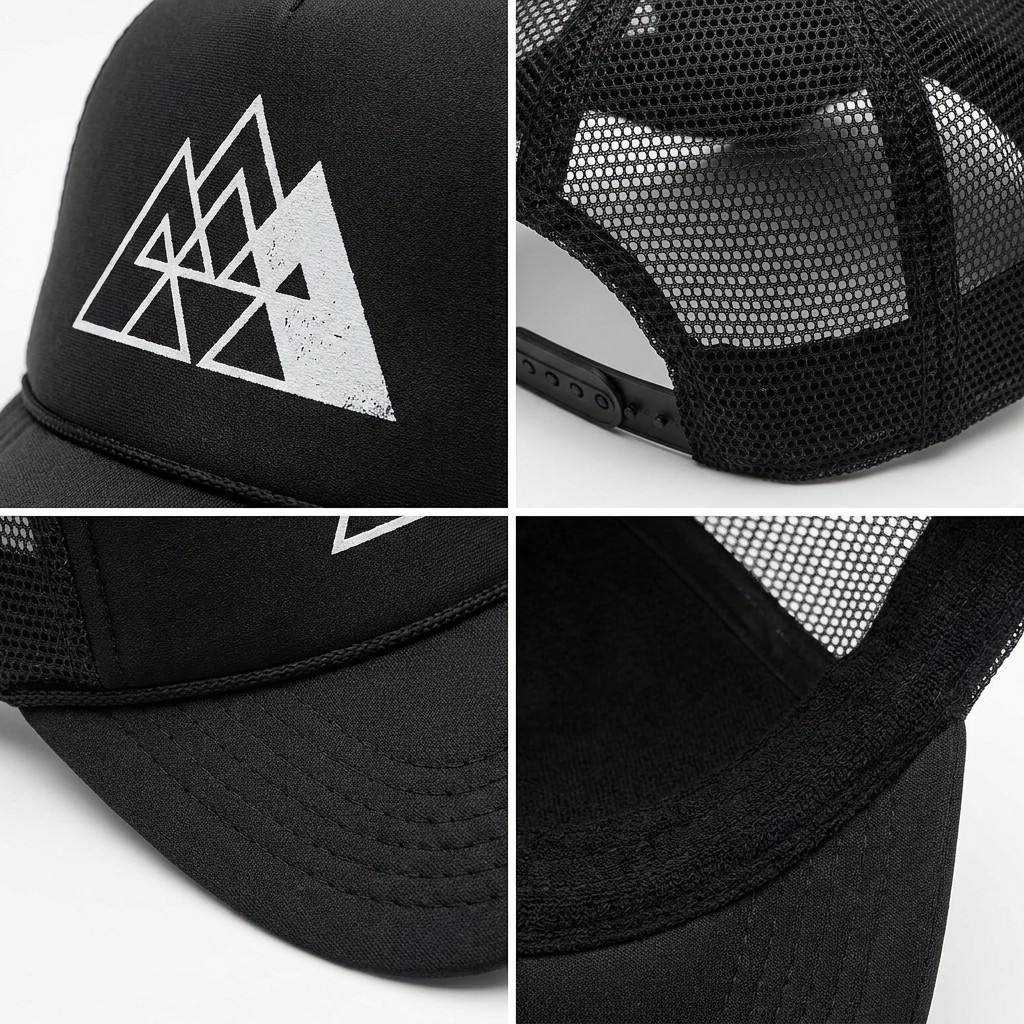 Trucker Hat —Black foam mesh truck cap with perforations
