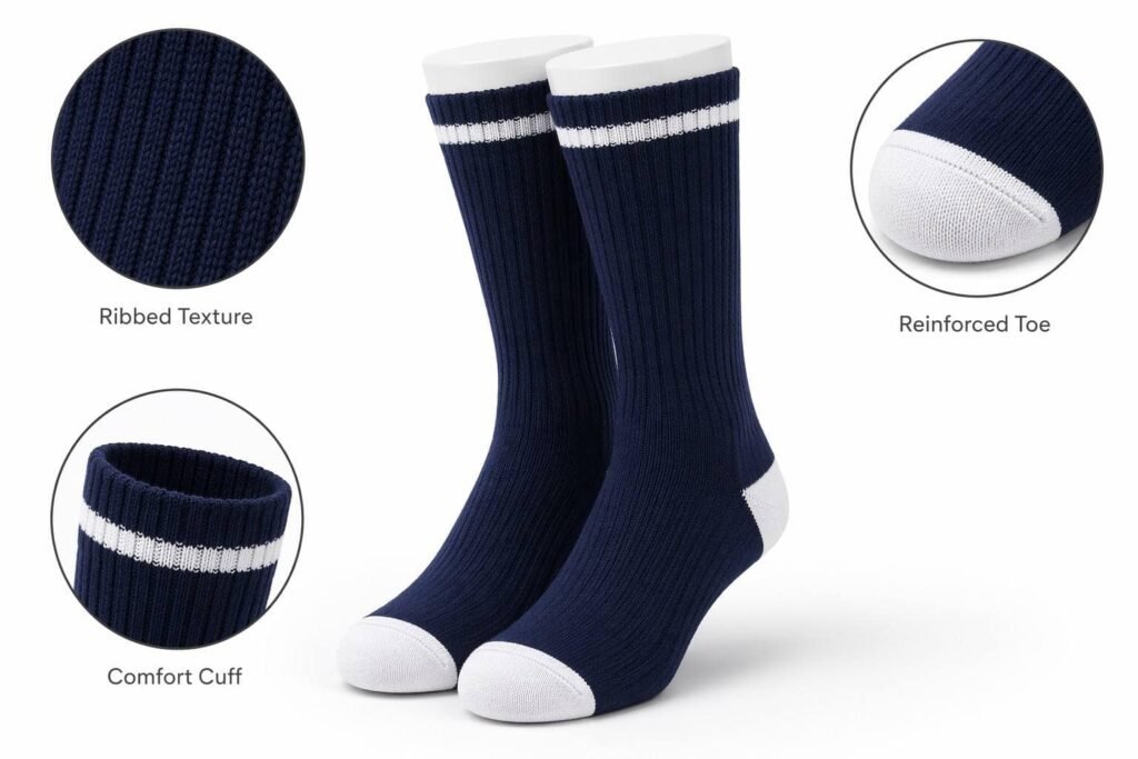 custom baseball socks —Custom Sock Style —Baseball Crew—Ribbed Texture Reinforced Toe Comfort Cuff
