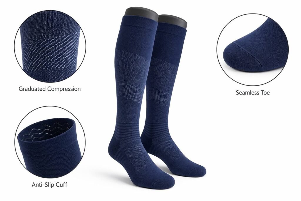 custom baseball socks —Custom Sock Style —Compression-Style—Graduated Compression Seamless Toe Anti-Slip Cuff