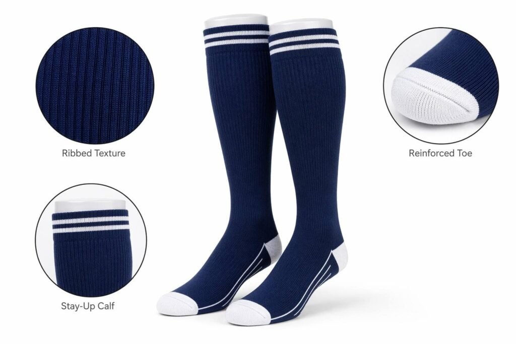 custom baseball socks —Custom Sock Style —Knee-High—Ribbed Texture Reinforced Toe Stay-Up Calf