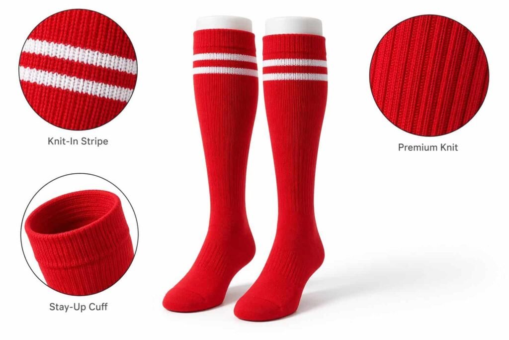 custom baseball socks —Custom Stripe Design —Red Double Stripe
