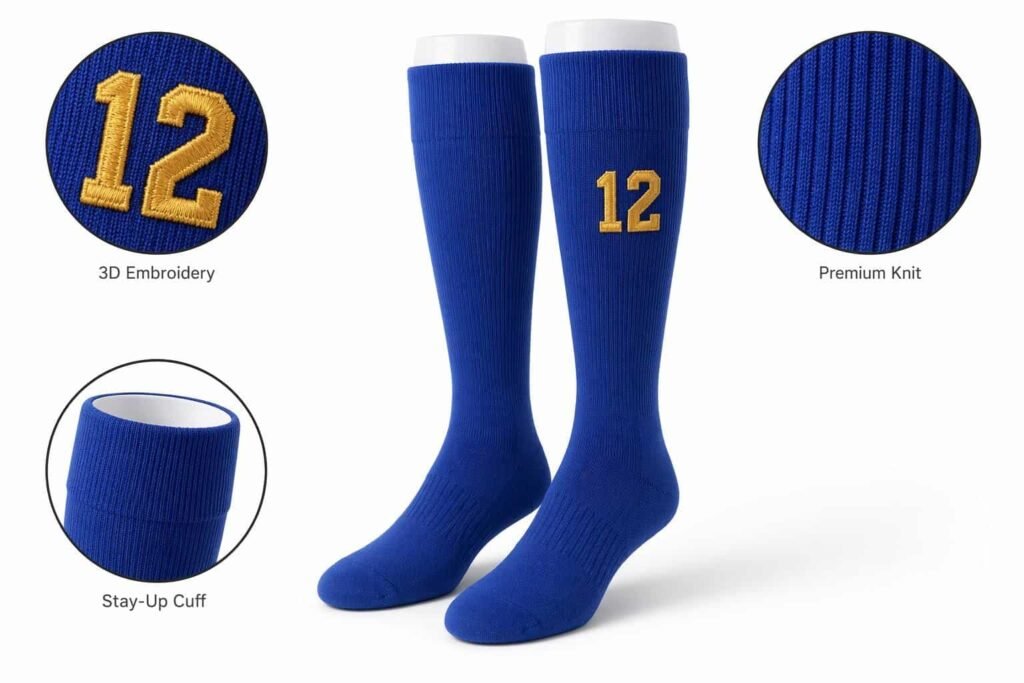 custom baseball socks —Player Number & Team Name —Gold Player Number