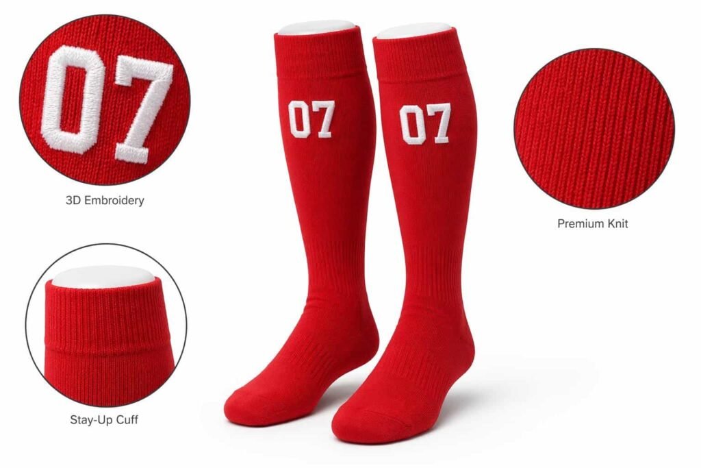 custom baseball socks —Player Number & Team Name —White Player Number