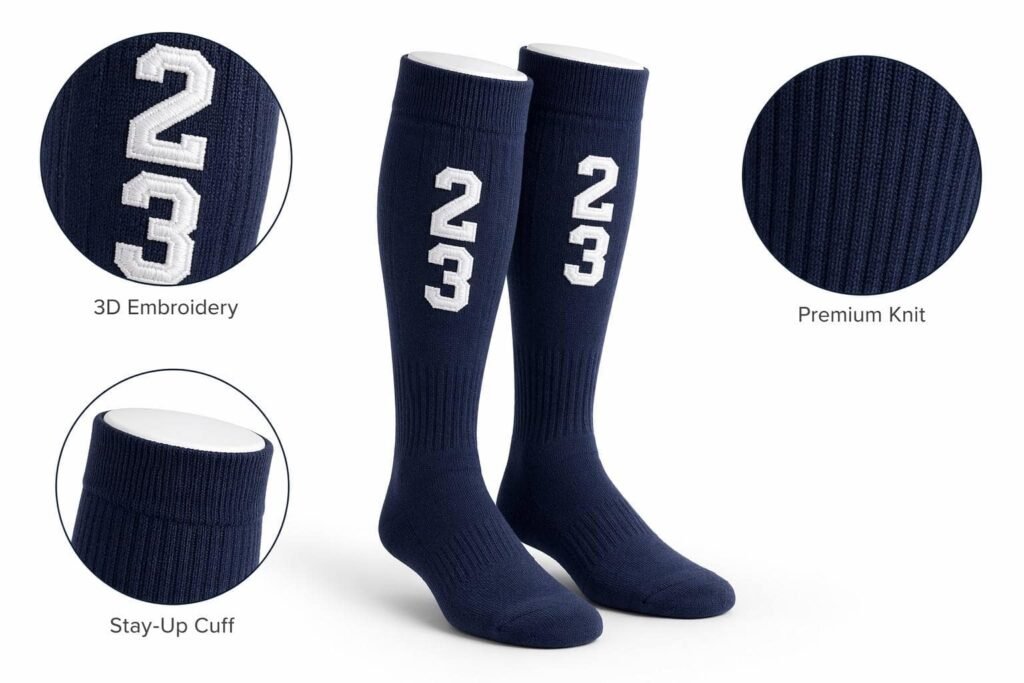 custom baseball socks —Player Number & Team Name —White Vertical Player Number