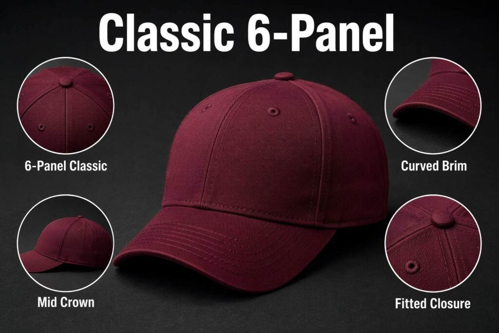 custom fitted hats— hat structure— Classic 6-Panel—Burgundy