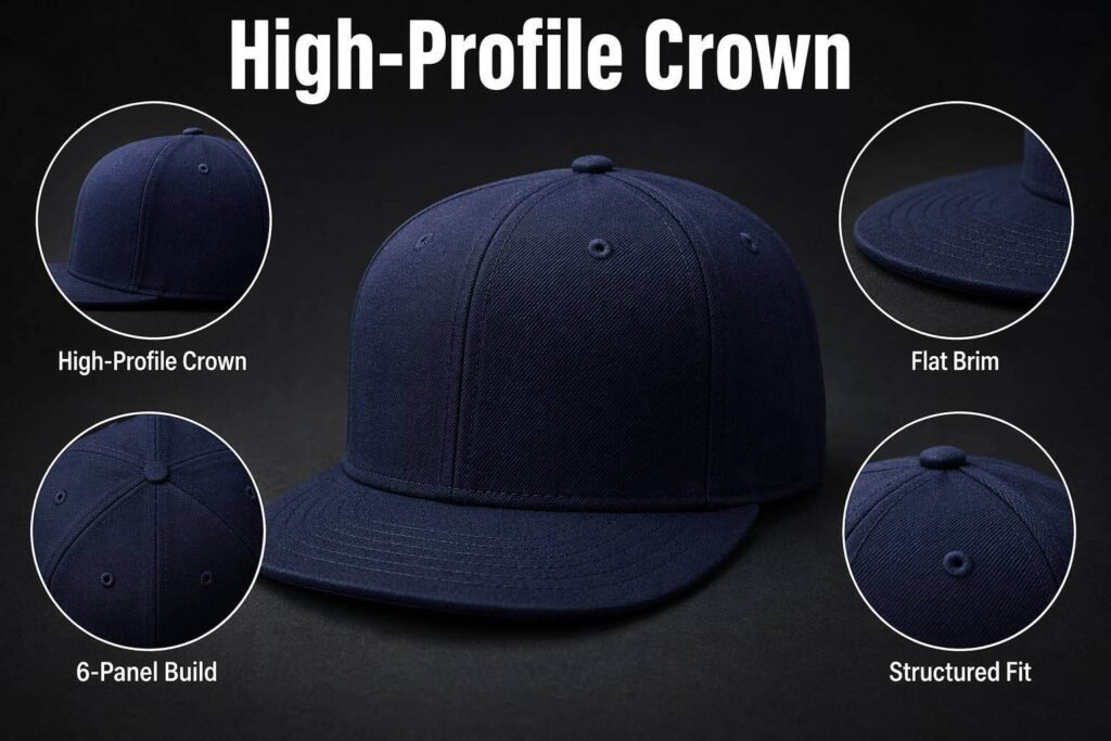 custom fitted hats— hat structure—High-Profile Crown—Deep Navy