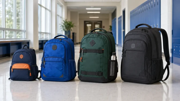 A practical school backpack range can use a shared design language while changing size and organization by age group.