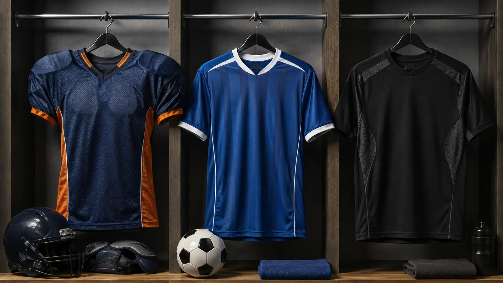 Three original team jerseys showing different durability constructions