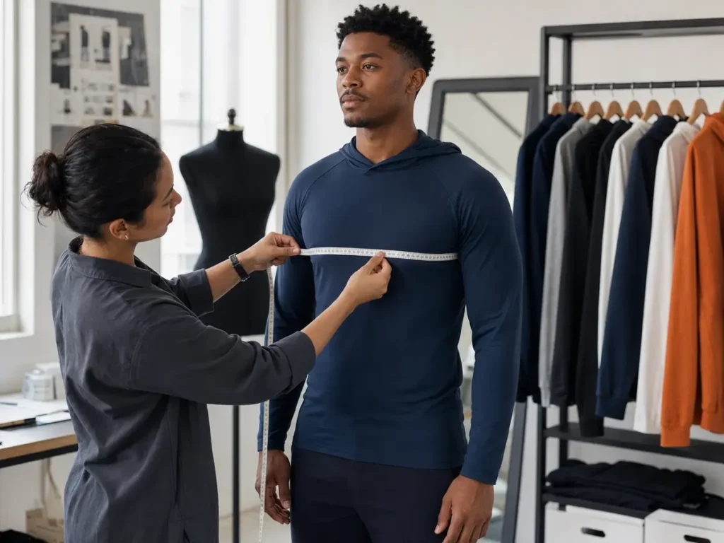 Measure the body consistently, then apply the approved size range and garment ease.