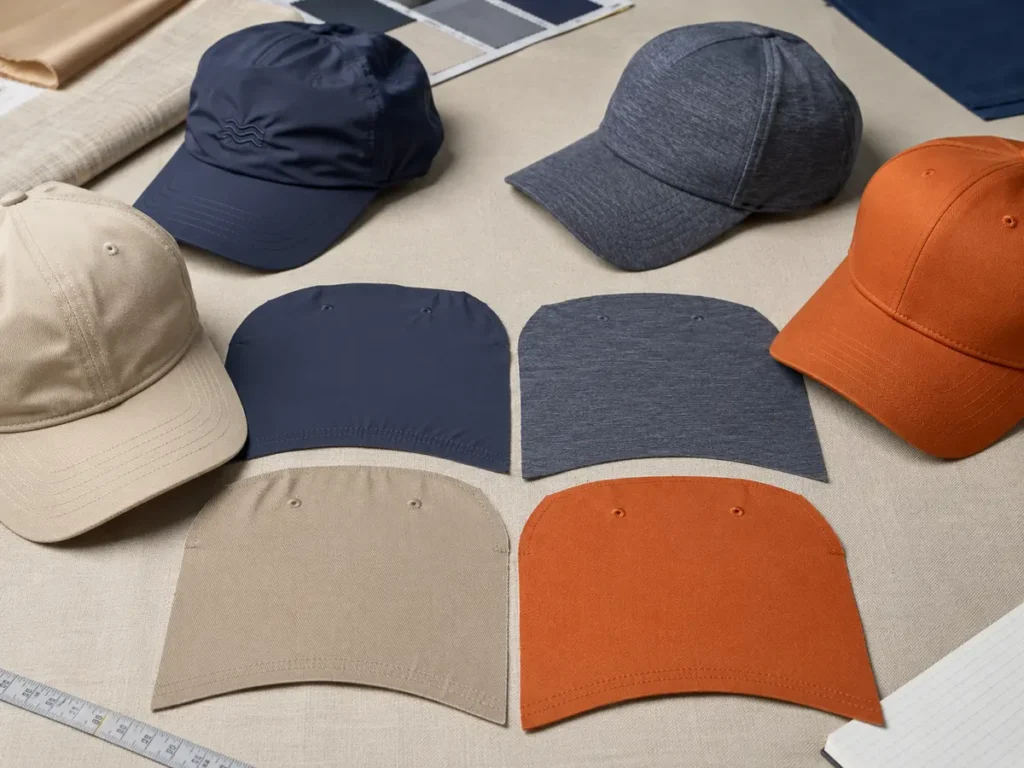 Cap fabrics and front-panel constructions with different puckering risks