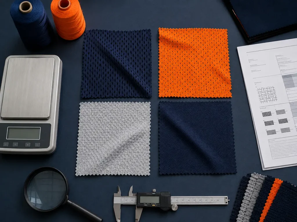 Sports fabric swatches with different weights and knit structures