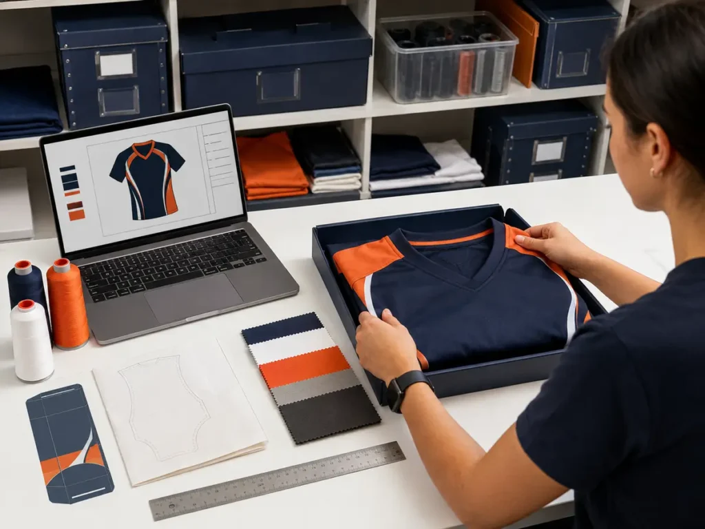 A useful archive connects the approved jersey with its artwork, materials, pattern, trims and packaging references.