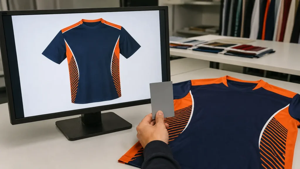 A screen can communicate the design direction, but physical output must define the production color.