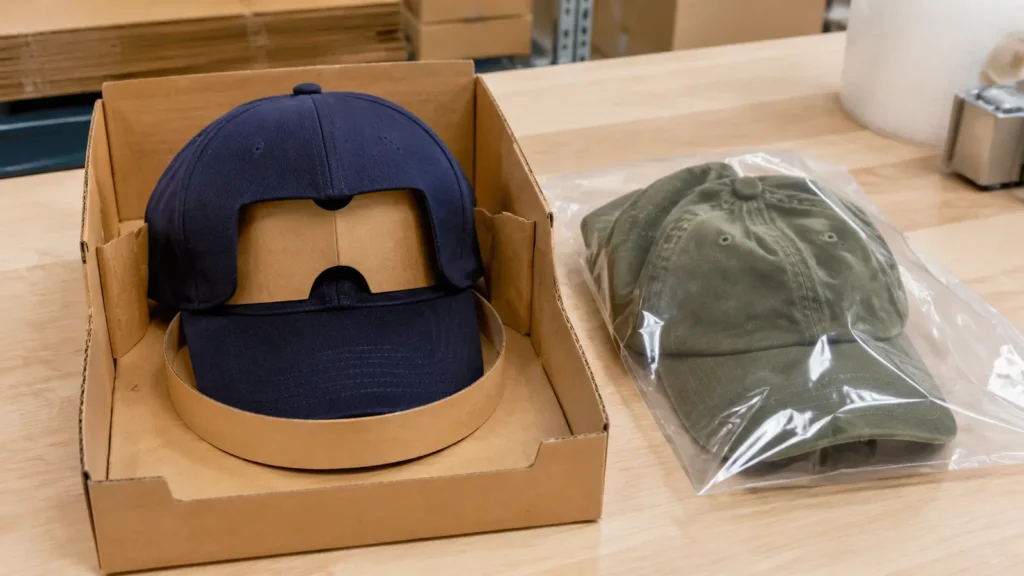 Structured caps benefit from crown and brim support, while soft caps can often use a more compact folding method.