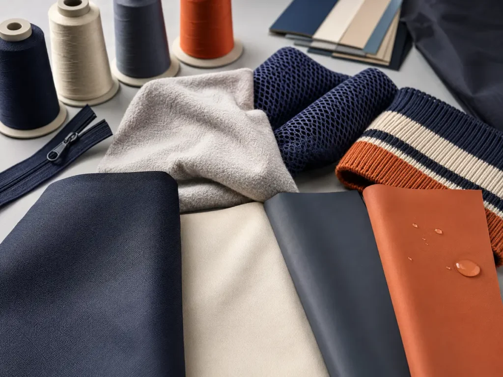 A material approval should include the shell, lining, rib, zipper, thread and decoration substrate.