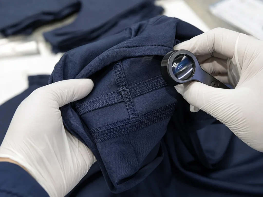 Illustrative workmanship inspection. The accepted seam construction must be identified in the approved tech pack.