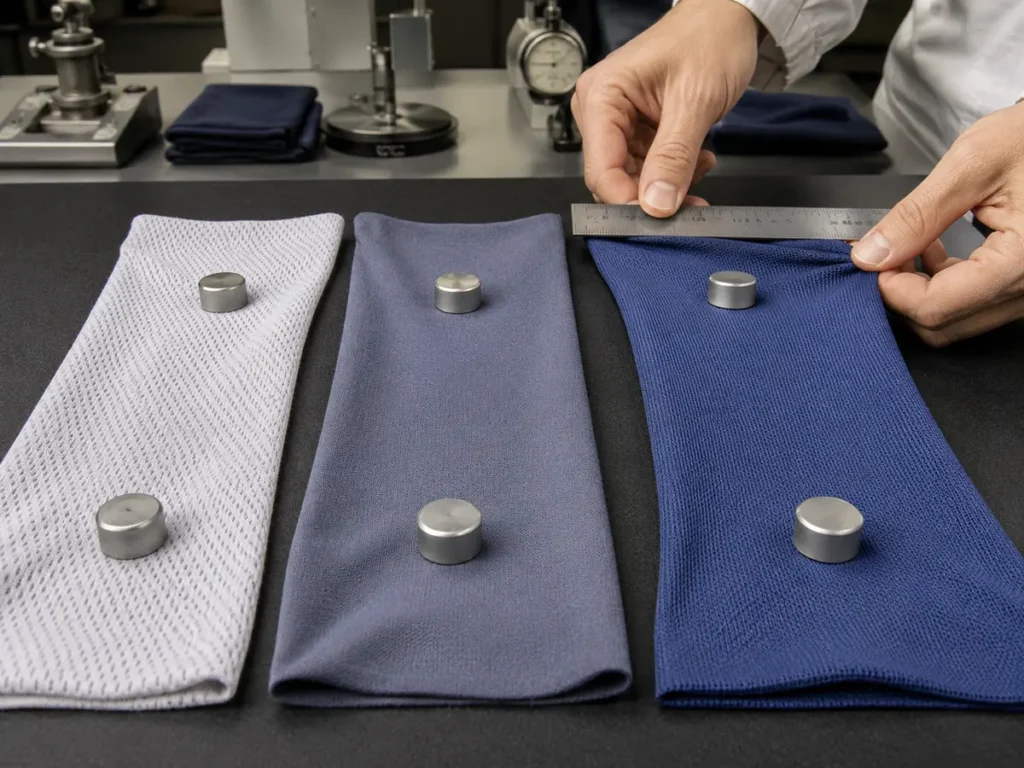 Fit depends on the approved pattern and the approved fabric system, not measurements alone.