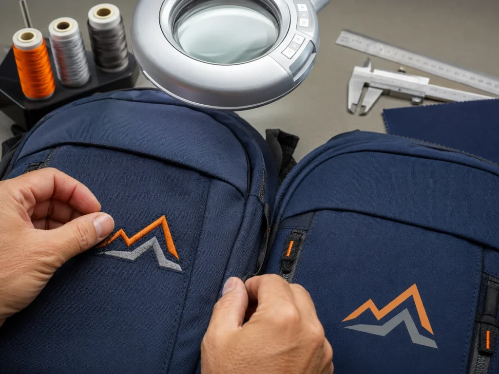 Logo approval should cover size, position, color, edge quality, and appearance on the actual fabric.