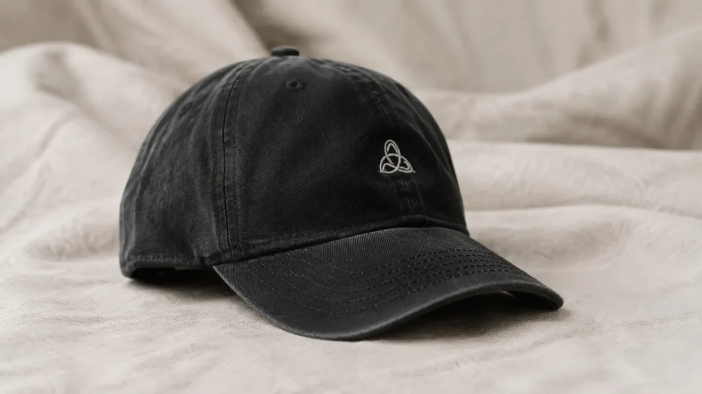 Light flat embroidery can complement a relaxed crown without dominating its silhouette.