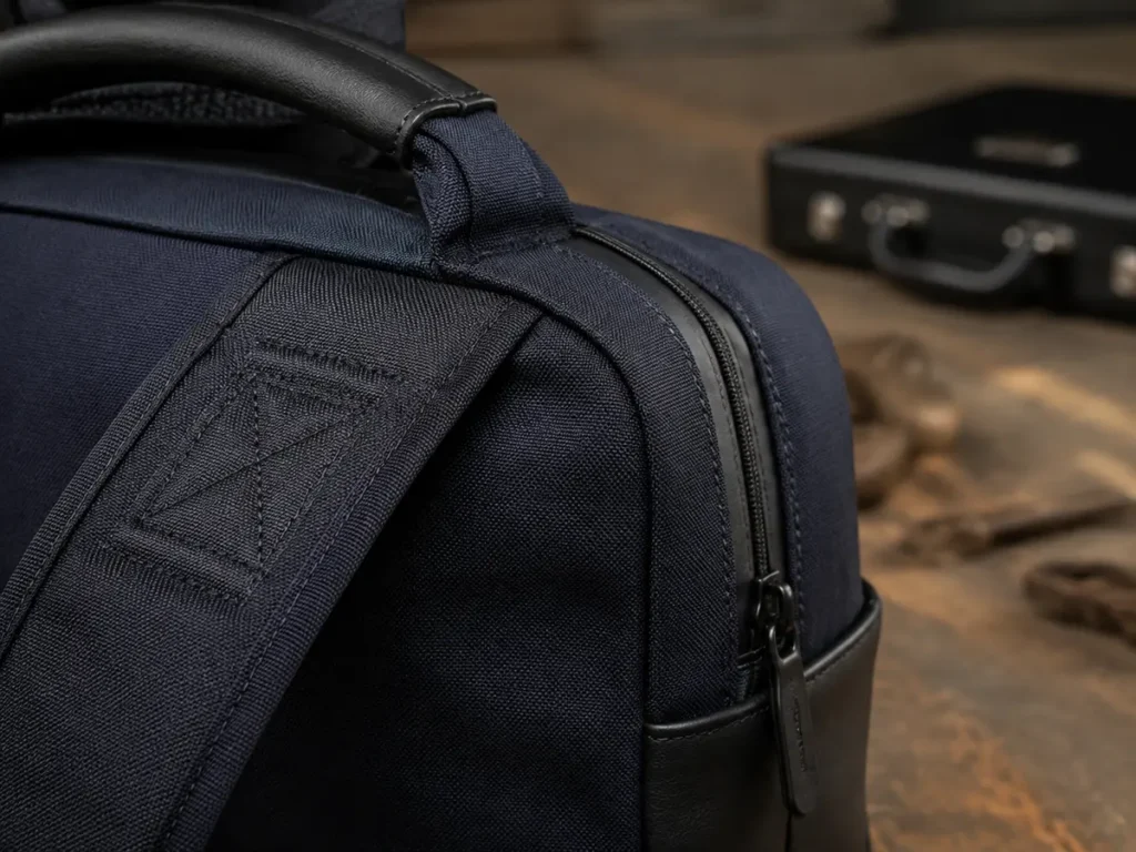 Reinforced strap attachment and zipper construction