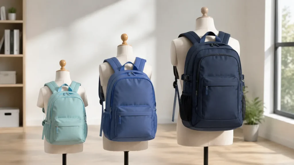 Three age-appropriate school backpack proportions