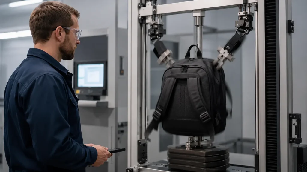 Backpack shoulder straps undergoing repeated cyclic loading
