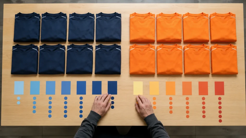 Illustrative size and color planning. A clear matrix helps the supplier evaluate whether variations can share one production setup.