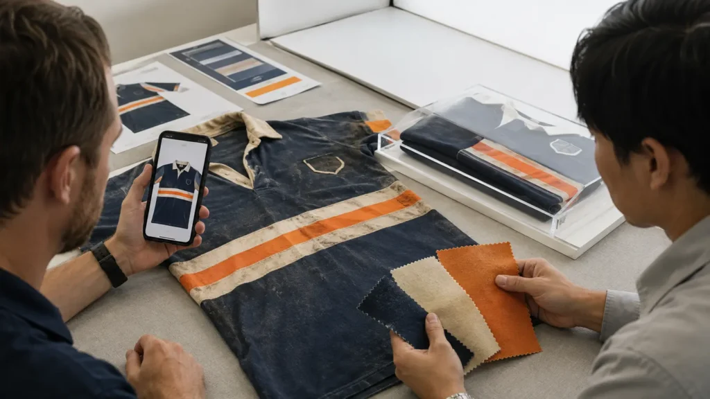 Photos identify the product, but the physical sample and documented specification define the production target.