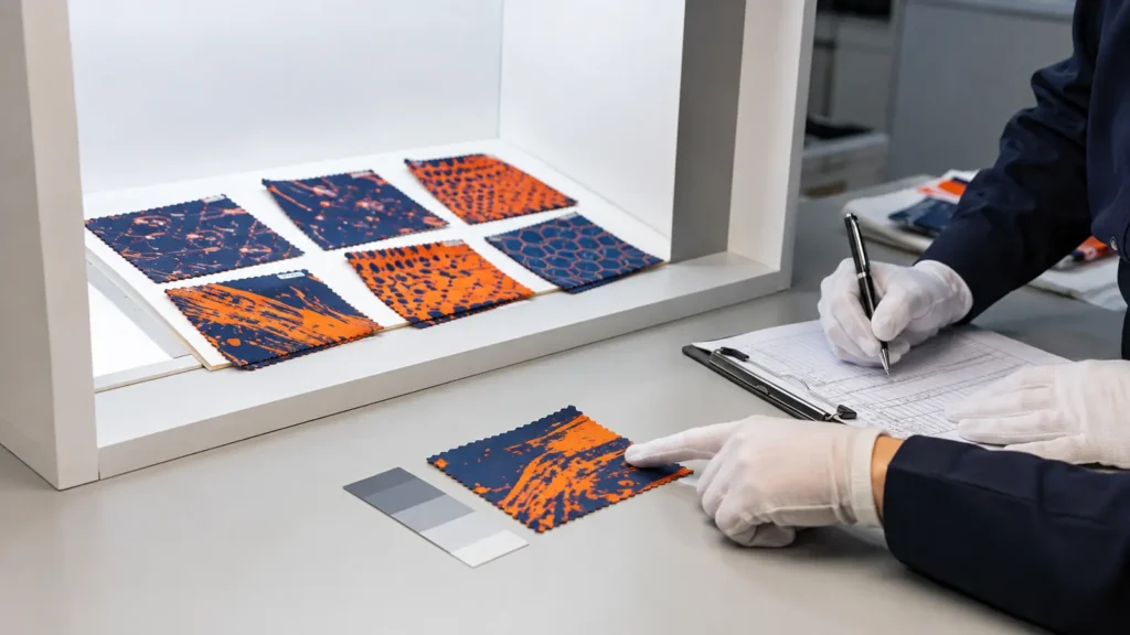 A coded physical swatch gives the buyer an auditable choice before the cost of a complete sample or bulk order.