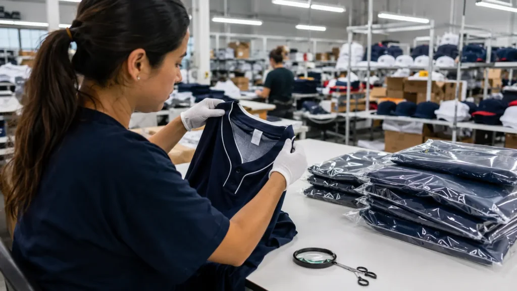 Inspection of stitching, stains, labels and individual packaging. Illustrative image—replace with verified JIUMU photography when available.