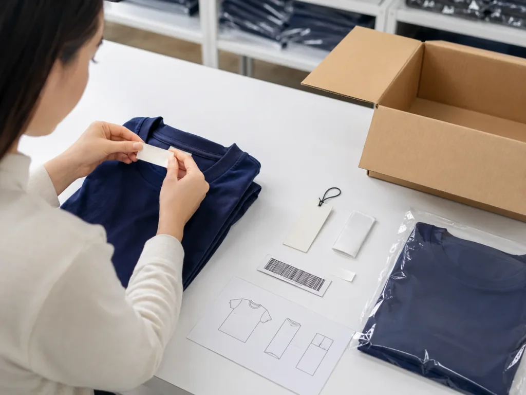 Illustrative label and packaging check. Final requirements vary by product, shipping method, buyer system and destination market.