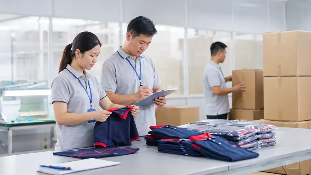 Inspection, correction, packing and shipment release are distinct from sewing completion.