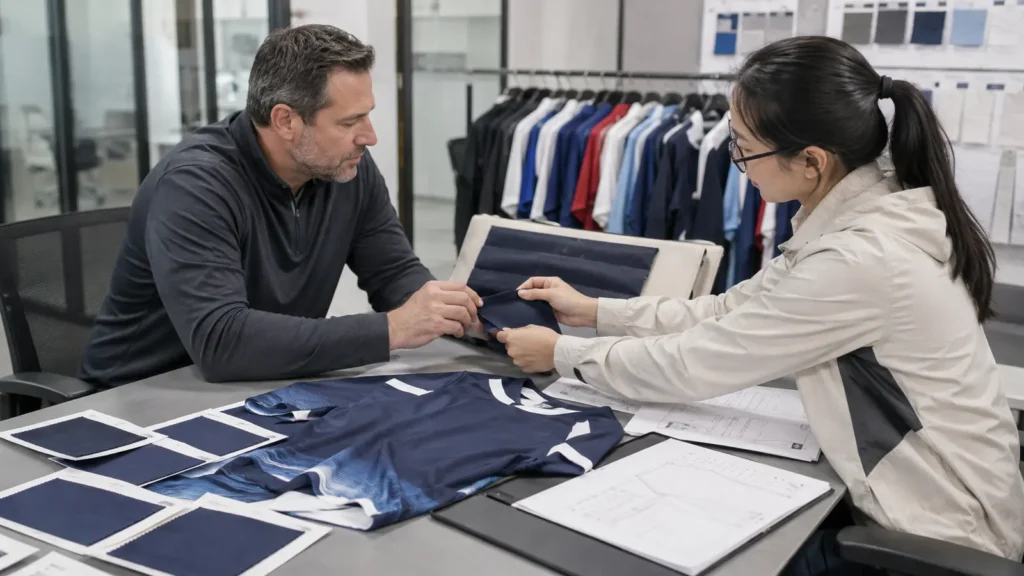 Buyer and supplier completing a repeat-order reconfirmation review before production. Illustrative image—replace with verified JIUMU photography when available.