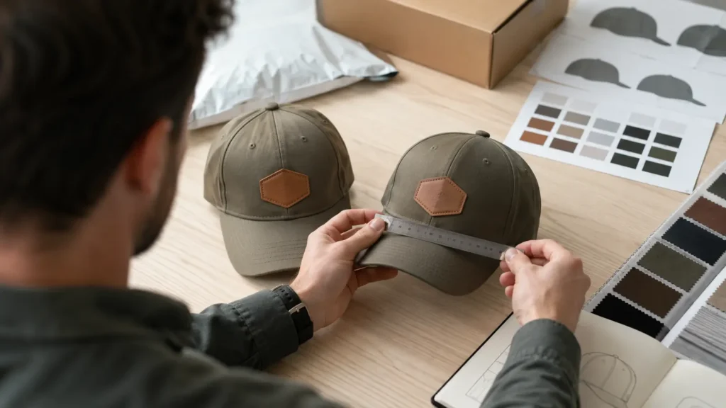 Approve the patch at actual size on the intended cap, not as an isolated flat sample.