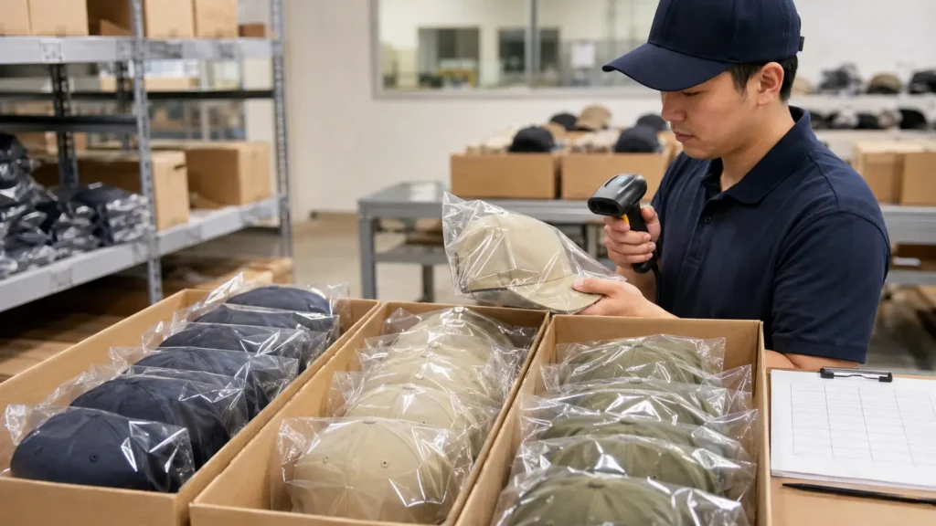 Final QC should reconcile the physical cap, unit label, carton assortment, and shipment record.