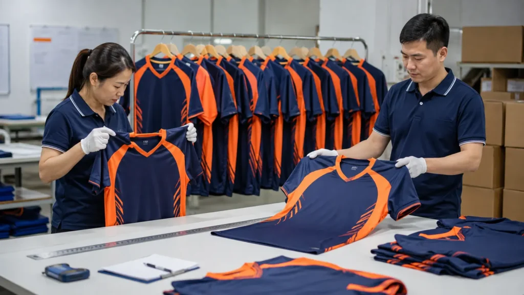 Final inspection should verify color, measurements, logo placement, roster details and packing—not color alone.