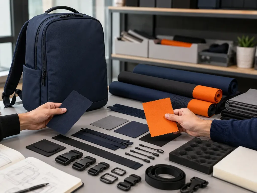 Use coded physical swatches and a bill of materials so every supplier prices the same fabric, lining, foam and trim assumptions.