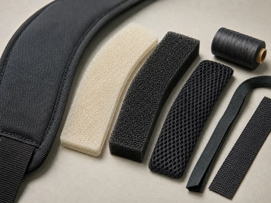 A strap is a composite. Foam behavior can change after it is laminated, bound, sewn, curved, and loaded.