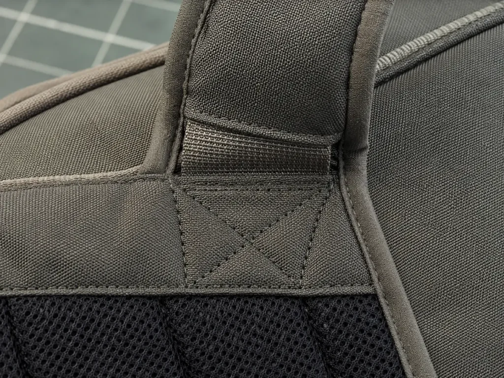 Attachment reinforcement should distribute force into the back panel without creating an abrupt, uncomfortable hinge.