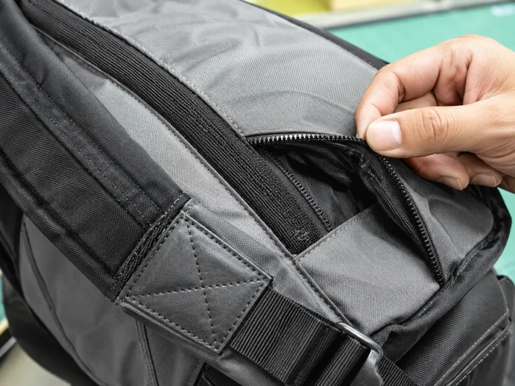 Workmanship approval includes seam path, stitch security, binding coverage, load-path reinforcement, and component alignment.