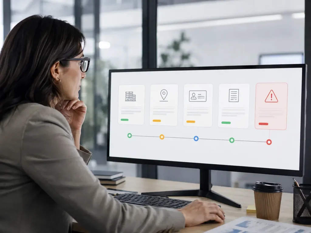 A compliance analyst reviews company changes and an operational-anomaly alert