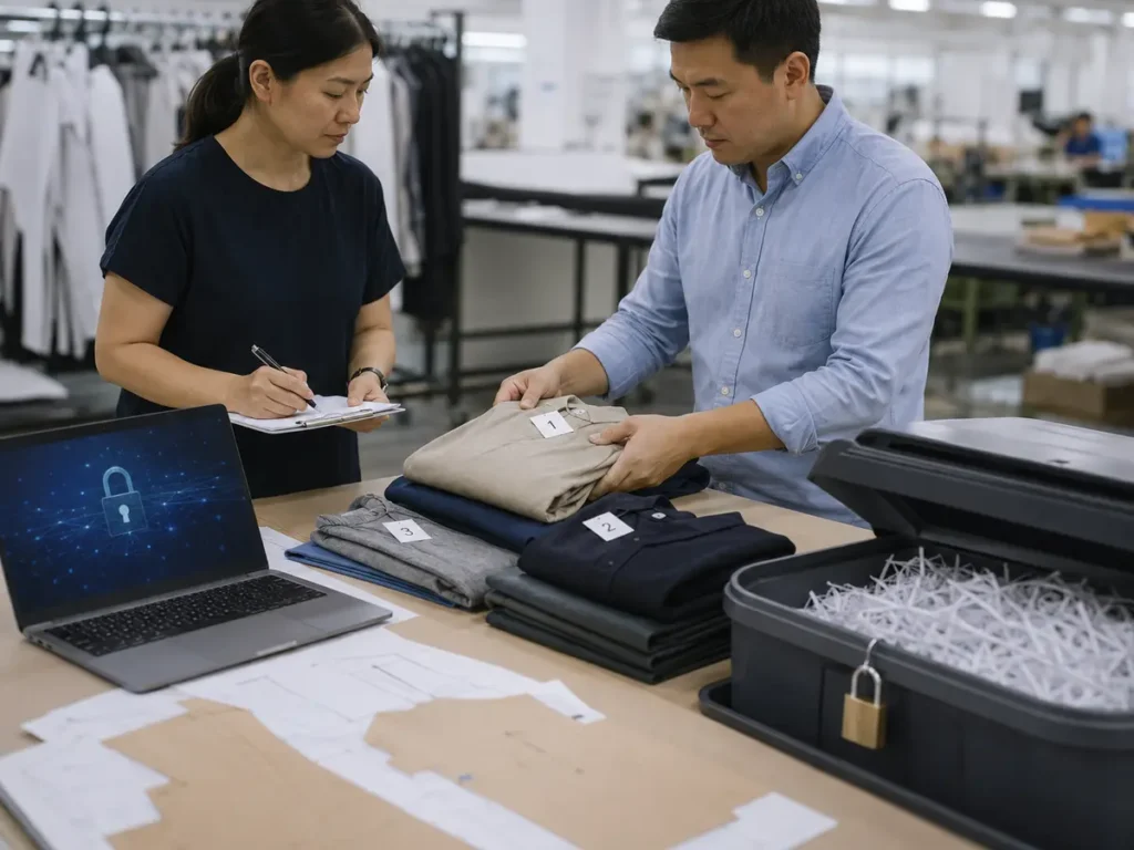 Prototype garments, paper patterns and digital files are inventoried for secure return or destruction
