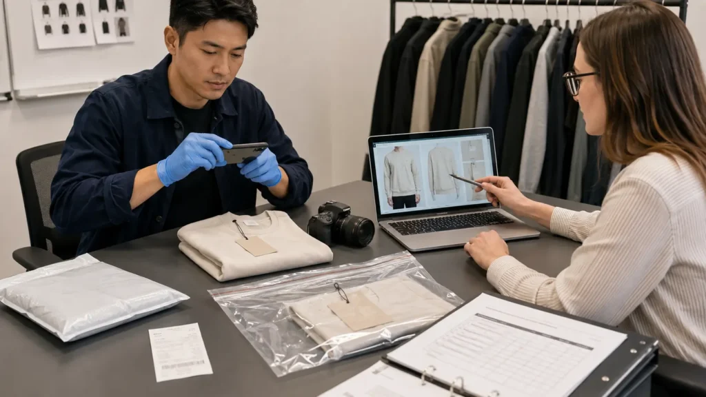 A brand team preserves product, purchase and digital evidence of suspected unauthorized copies